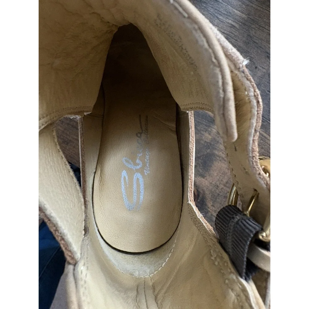 SBicca Leather Fringe Bootie Taupe Buckle Hippy Cowgirl Festival SZ 8